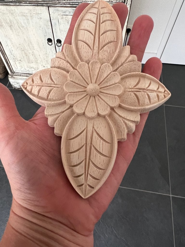 Bloem houtsnijwerk ornament applique console 15 cm, Brocante, Nieuw, Ophalen of Verzenden, https://verburgtvintage.nl/#contact