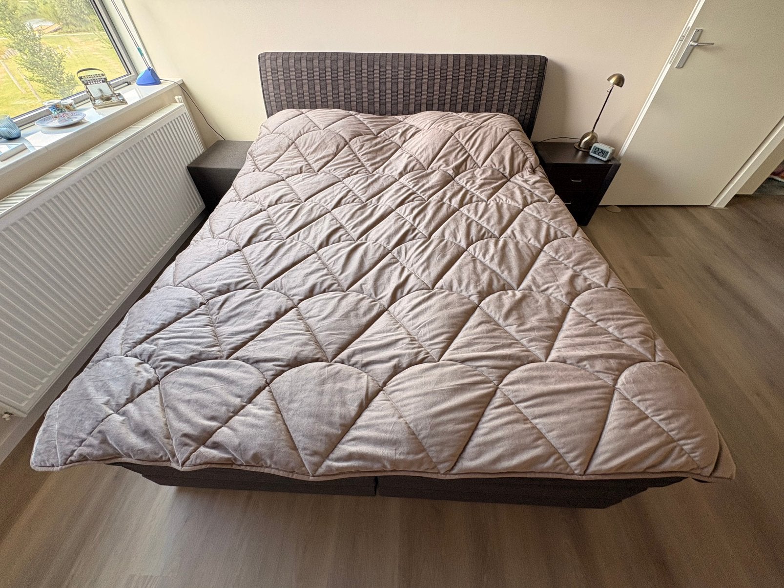 Boxspring bed 2 persoons 160 bruin stof, Ophalen, Gebruikt, Bruin, Tweepersoons
