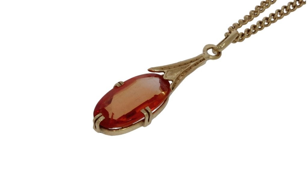 Citrien 14k gouden retro ketting hanger dames vintage, Voordeelsieraden, Ophalen of Verzenden, Zo goed als nieuw, Met edelsteen