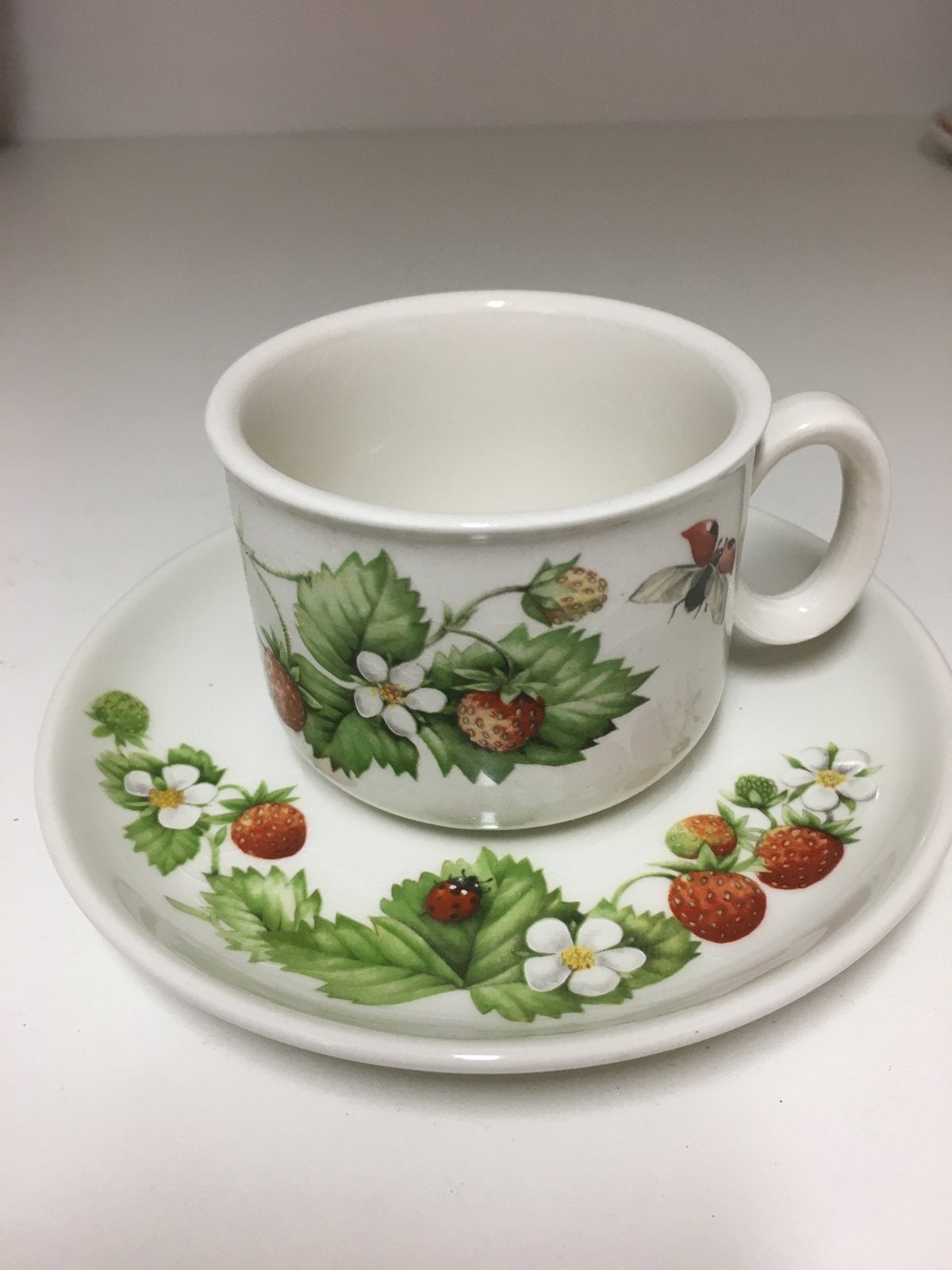 Marjolein Bastin kop en schotel aardbeien en liefheersbeest, Nieuw, Ophalen of Verzenden, Overige stijlen, Kop(pen) en/of Schotel(s)