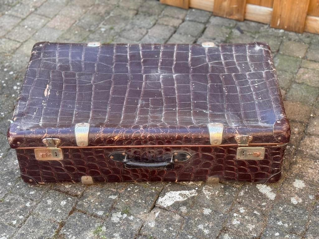 Oude leren koffer schildpad, Antiek en Kunst, Ophalen