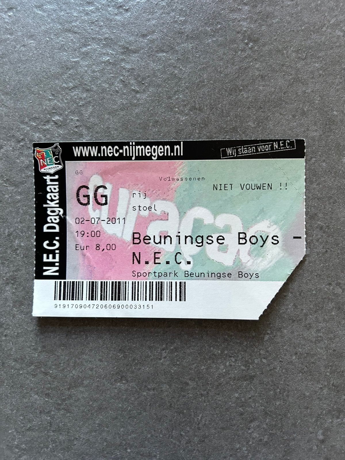 Beuningse Boys - NEC ticket, Ophalen of Verzenden, Overige binnenlandse clubs, Overige typen