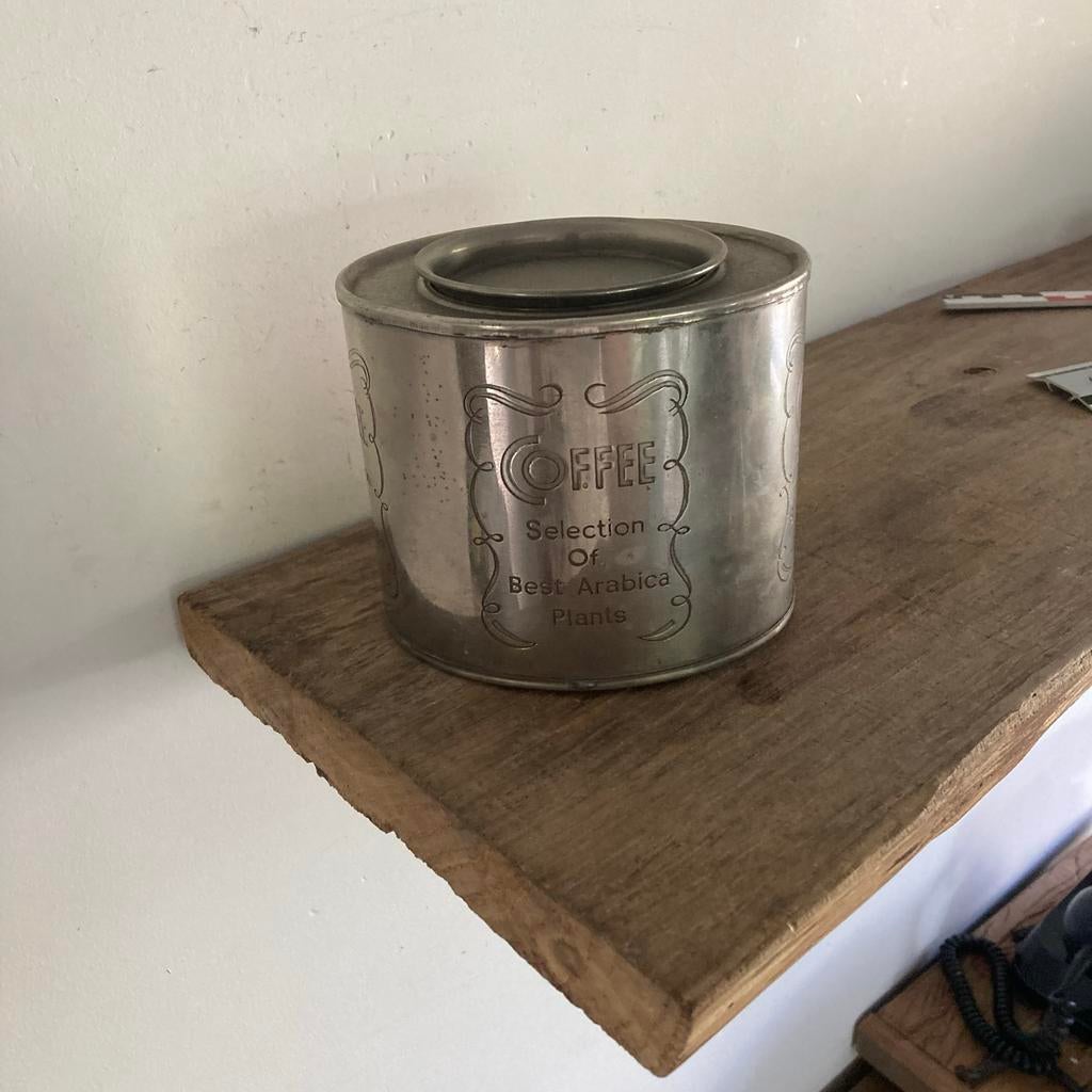 Vintage verzilverd koffieblik, Ophalen of Verzenden