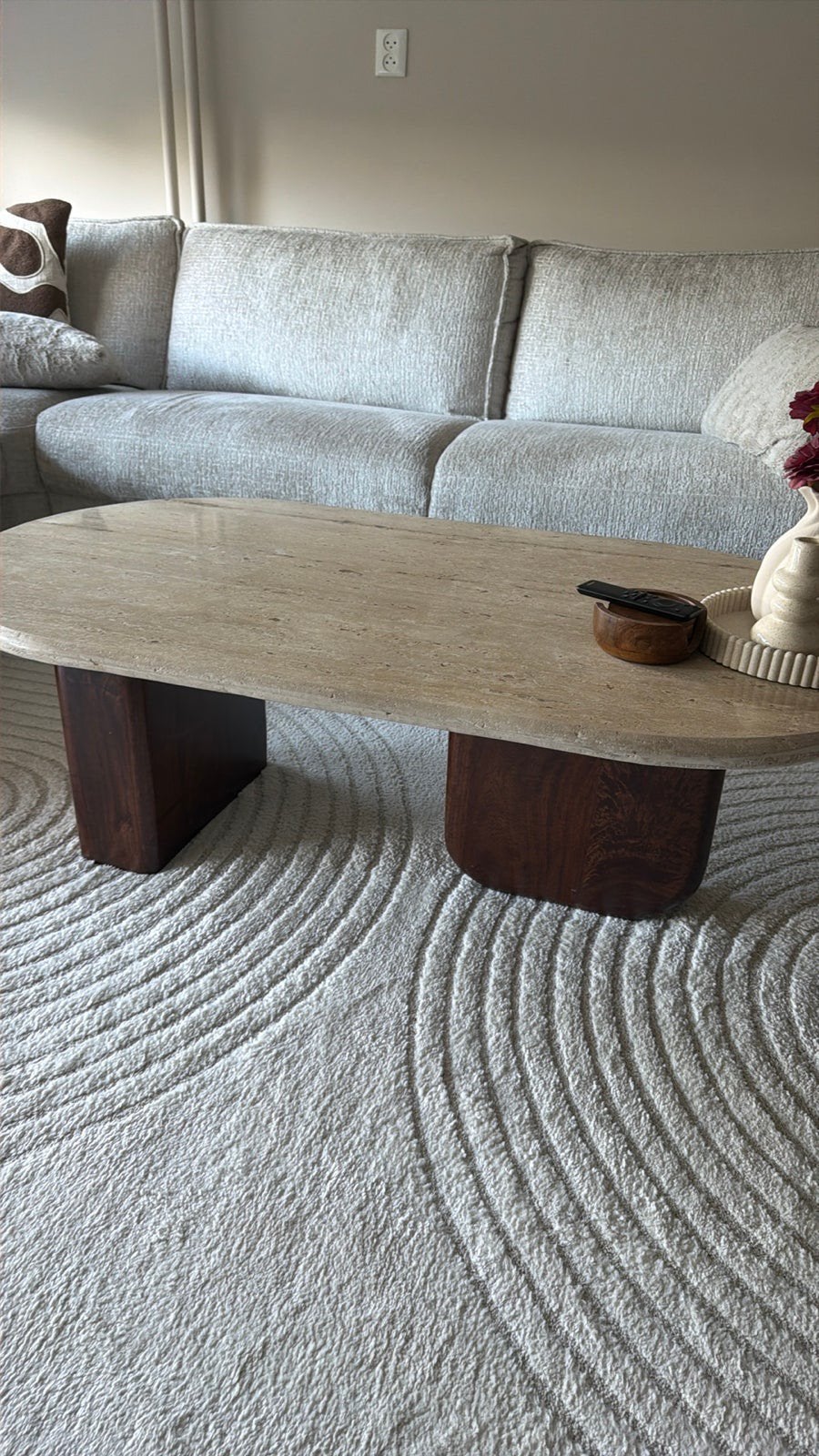 Japandi mangohout marmer salontafel, Ophalen, 50 – 75, 100 tot 150 cm, 50 tot 100 cm