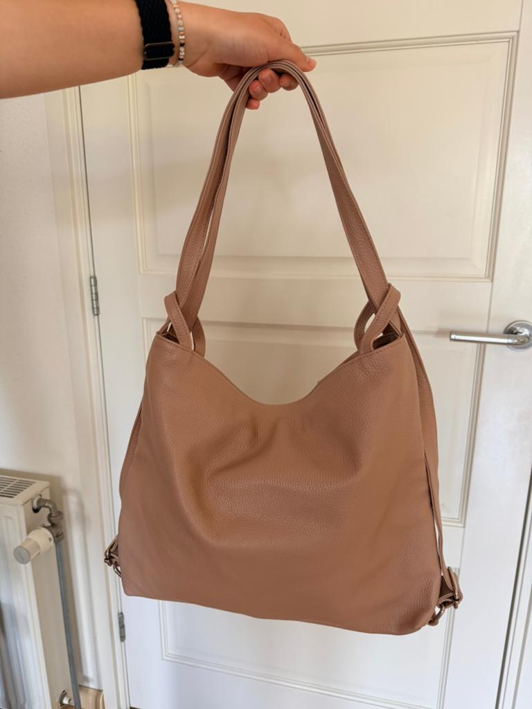 Nieuw: Echt lederen 2 in 1 tas: schouder en rugtas., Sieraden, Tassen en Uiterlijk, Ophalen of Verzenden, Nieuw, Roze, Overige typen