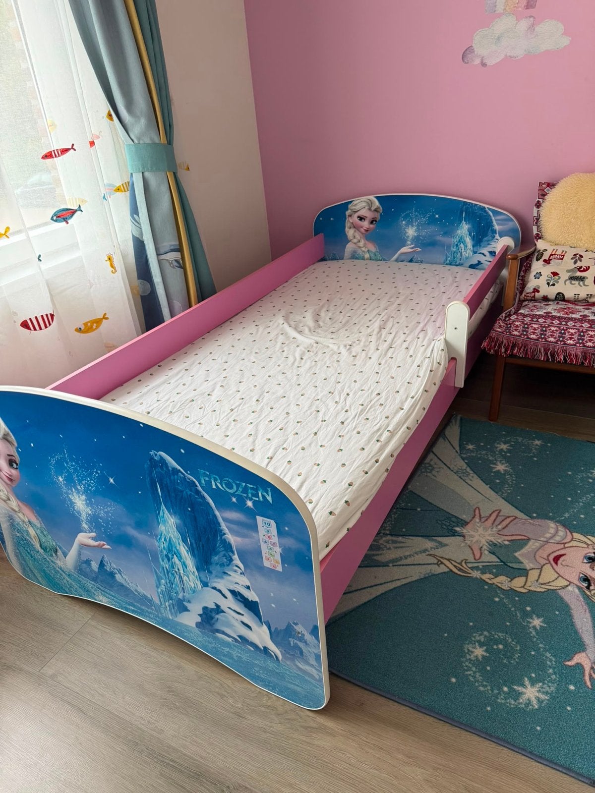 Frozen Elza kinderbed met lattenbodem en onderschuiflade, Ophalen, 85 tot 100 cm, Gebruikt, Lattenbodem