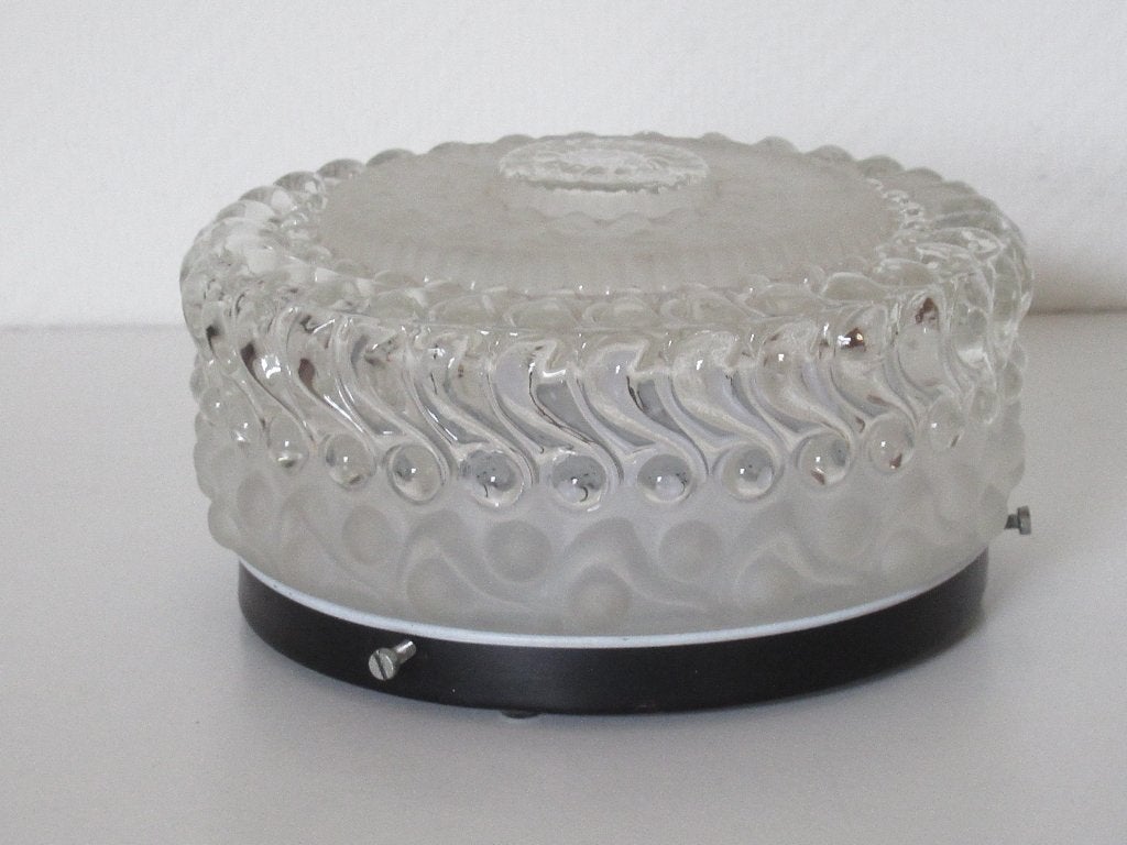 vintage ronde glazen plafonniere/ wandlamp, Ophalen, Vintage, Zo goed als nieuw, Plafondlamp
