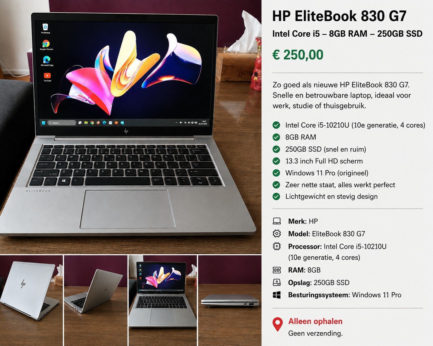 HP EliteBook 830 G7 i5-10210U 8GB RAM 250GB SSD, Computers en Software, Ophalen, Qwerty, 250GB SSD, 8 GB