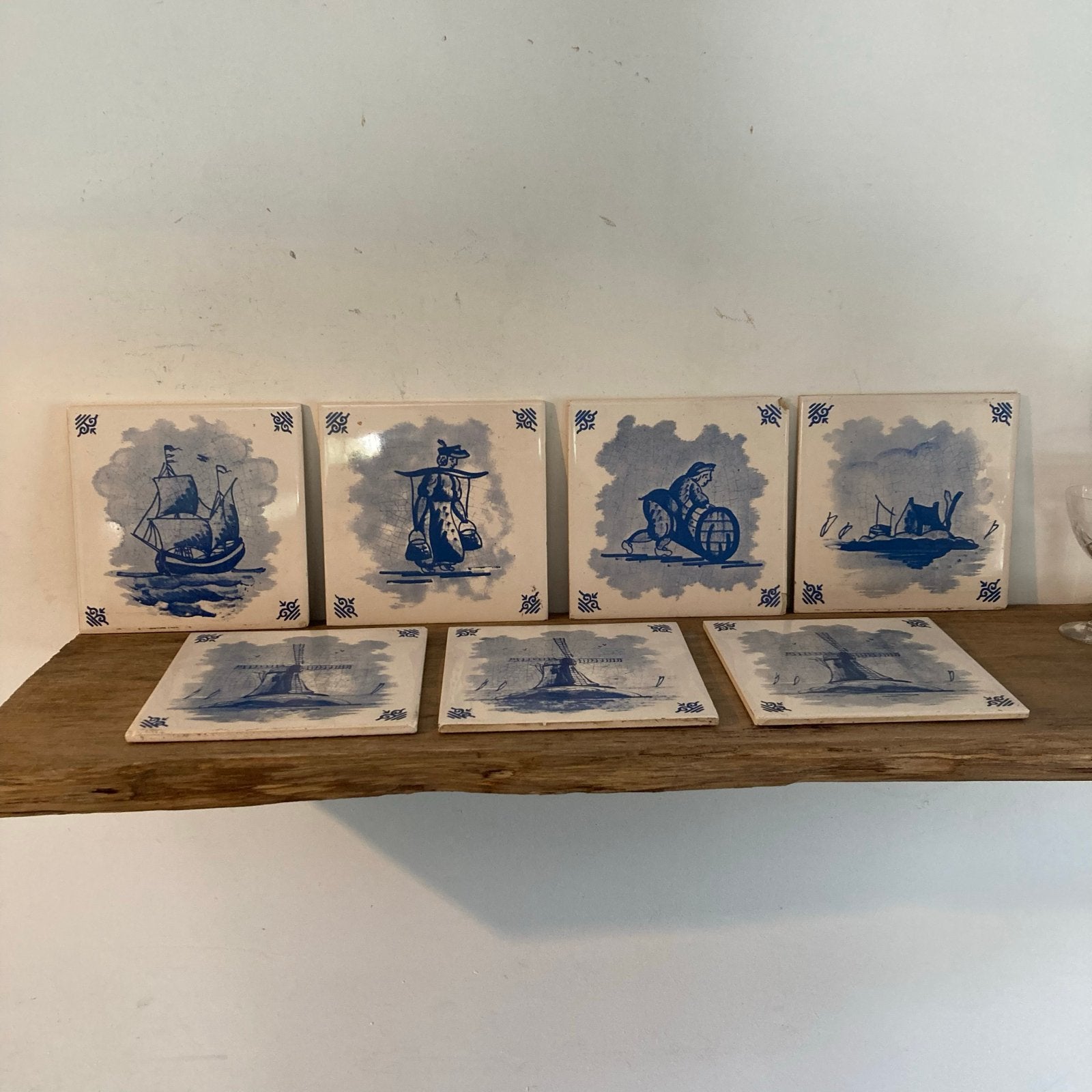 7 Vintage Blauw-Witte Tegeltjes 15x15 cm, Antiek en Kunst, Ophalen of Verzenden