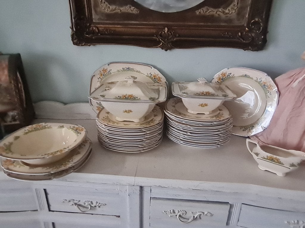 Antiek 36-delig diner servies Engels John Maddock&Sons, Ophalen