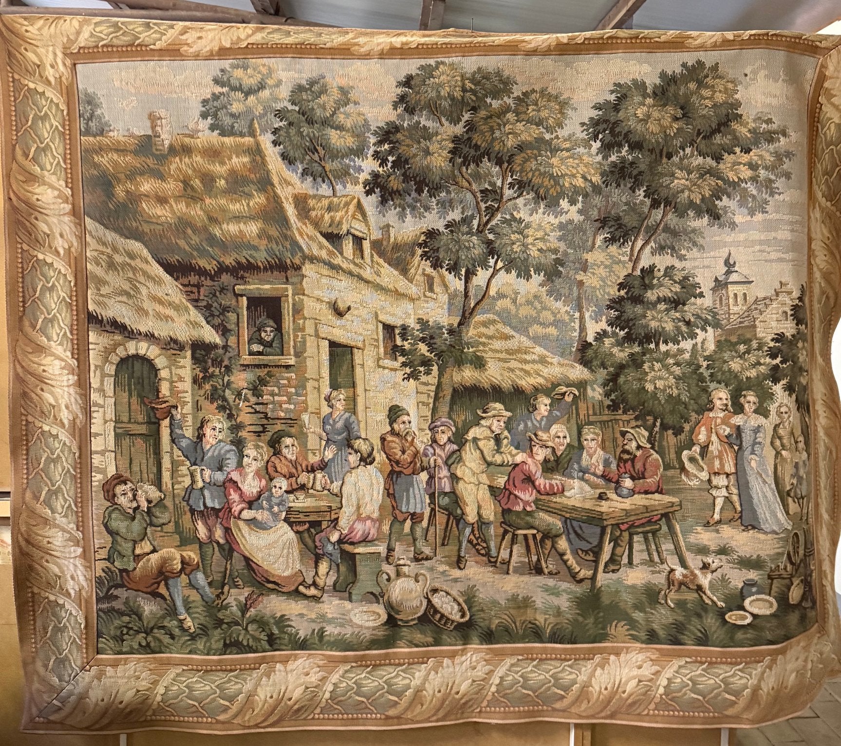 Frans antiek Gobelin wandkleed 170x150, Antiek en Kunst, Ophalen of Verzenden