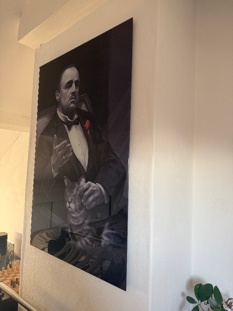 The Godfather schilderij op glas 60x90, Ophalen, Zo goed als nieuw, Schilderij, 75 – 100