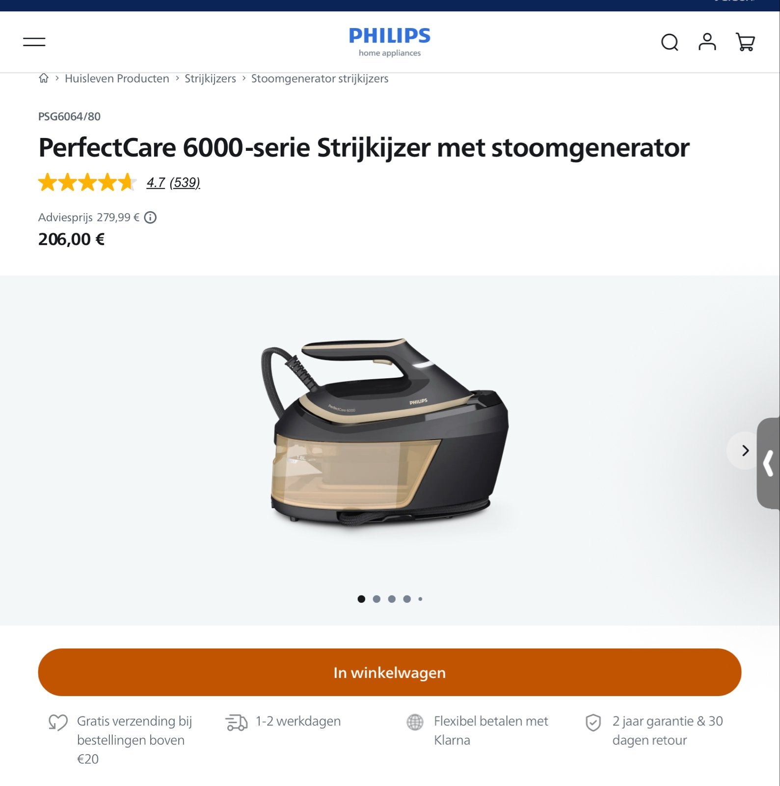 Philips PerfectCare 6000 Strijkijzer met stoomgenerator, Ophalen, Nieuw, Strijkijzer met snoer