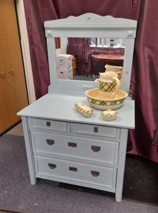 Mooie oude laden kast commode met spiegel, Zo goed als nieuw, 3 of 4 laden, Minder dan 100 cm, 25 tot 50 cm