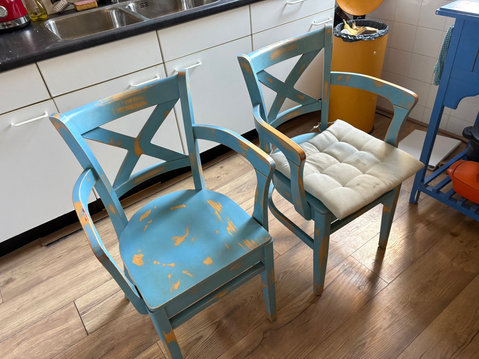 Blauwe eetstoelen, Ophalen, Zo goed als nieuw, Blauw