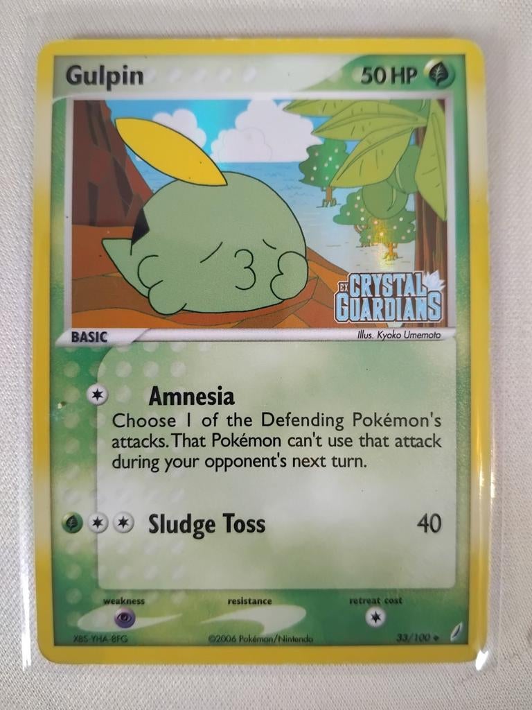 Pokémon Kaart Gulpin Crystal Guardians stamped 33/100, Ophalen of Verzenden, Zo goed als nieuw, Losse kaart