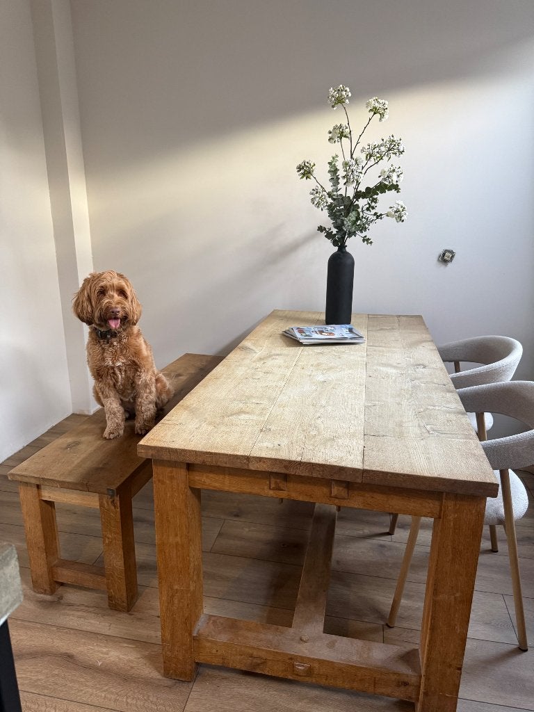 Eettafel massief eiken, Ophalen, Gebruikt, 150 tot 200 cm, Eikenhout