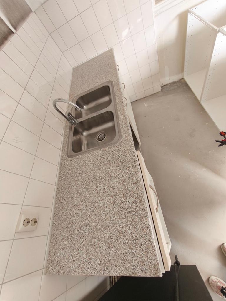 Werkblad, dubbele gootsteen en kraan, Huis en Inrichting, Keuken | Keukenelementen, Ophalen, 50 tot 75 cm, 200 cm of meer, Minder dan 100 cm