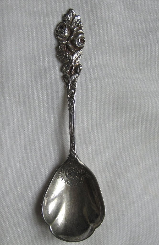 Antieke zilveren (?)  suikerlepel, versierd met rozen, Ophalen of Verzenden, Zilver