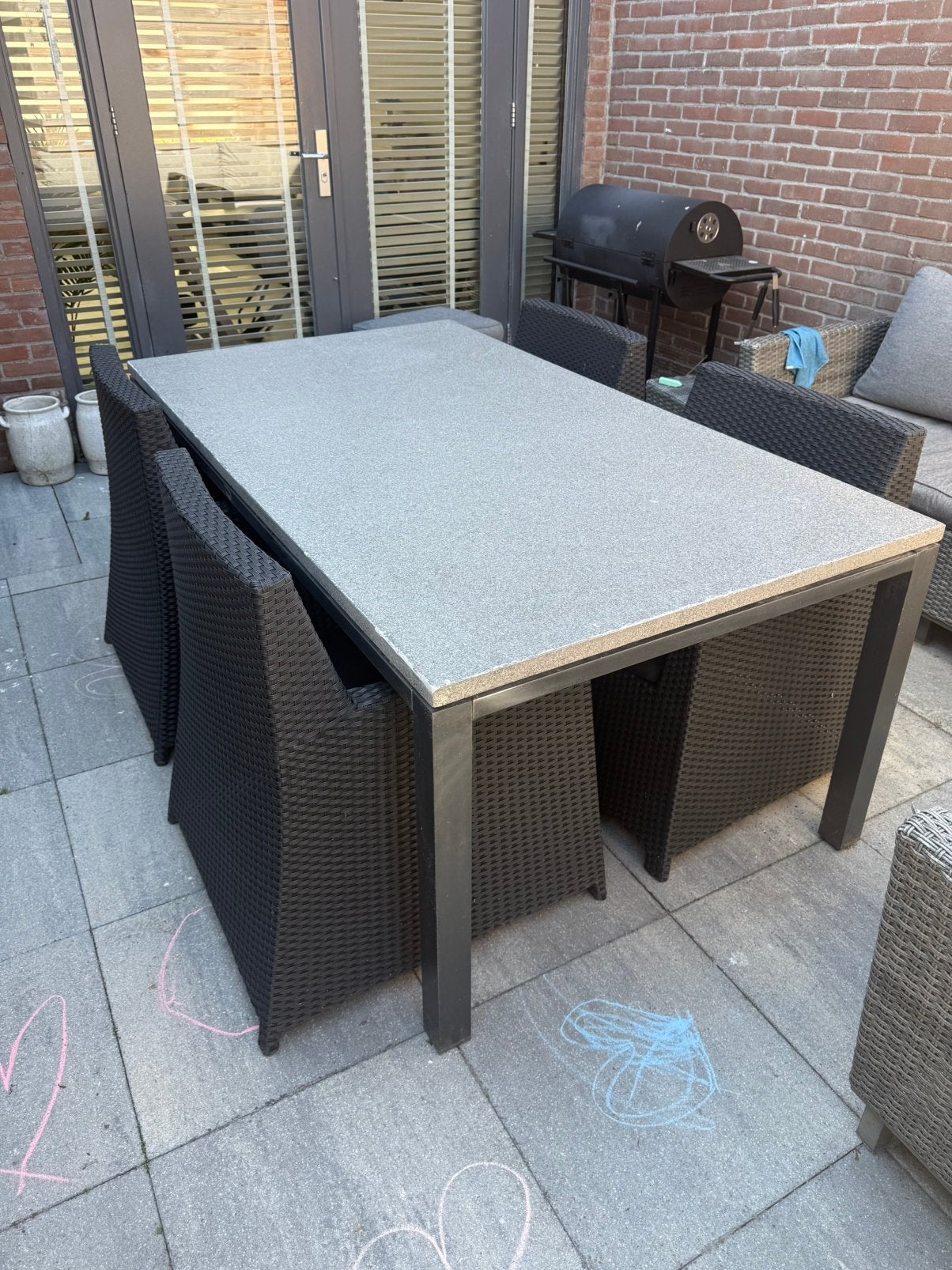 Bellagio tuinset/tuintafel met 4 stoelen, Ophalen, 4 zitplaatsen, Zo goed als nieuw, Wicker