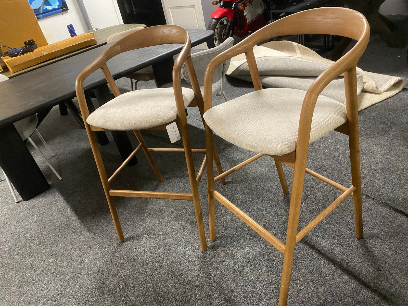 2x Japandi Barkruk Massief Essenhout Lichtbruin