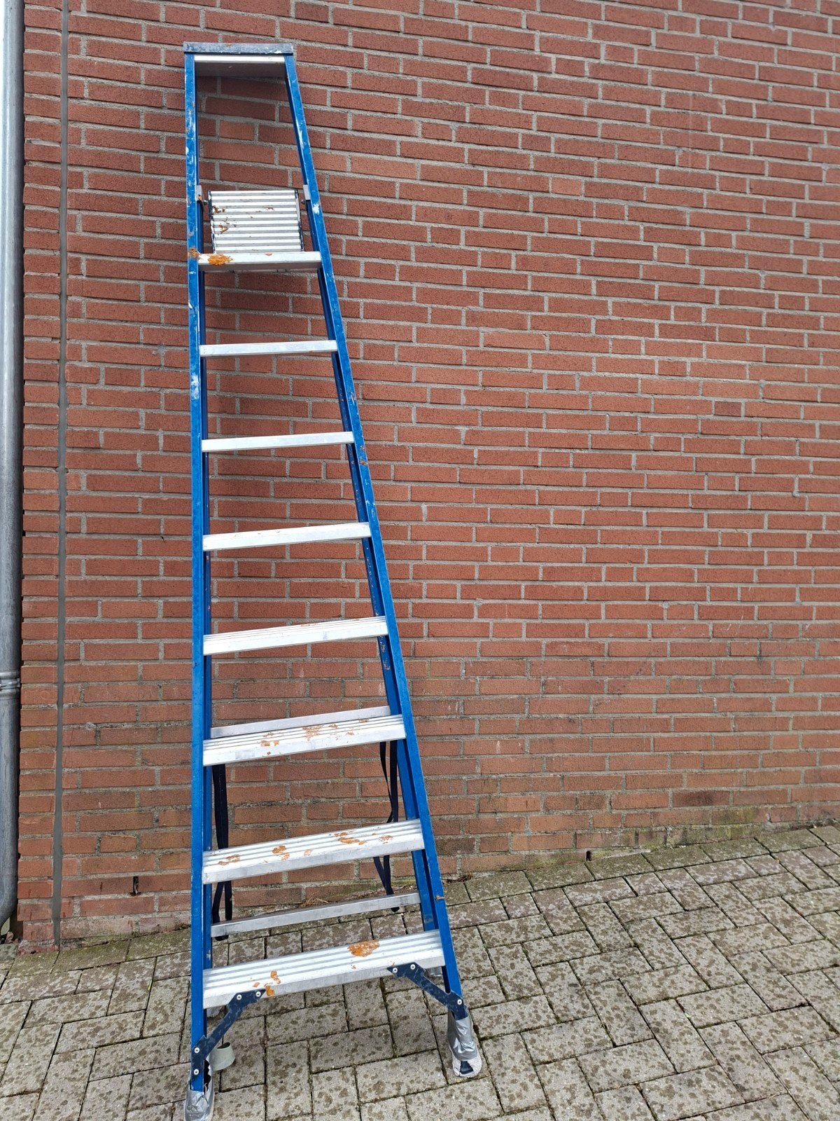 Stevige blauwe trapladder 8 treden, Ophalen, Gebruikt, Trap, 2 tot 4 meter