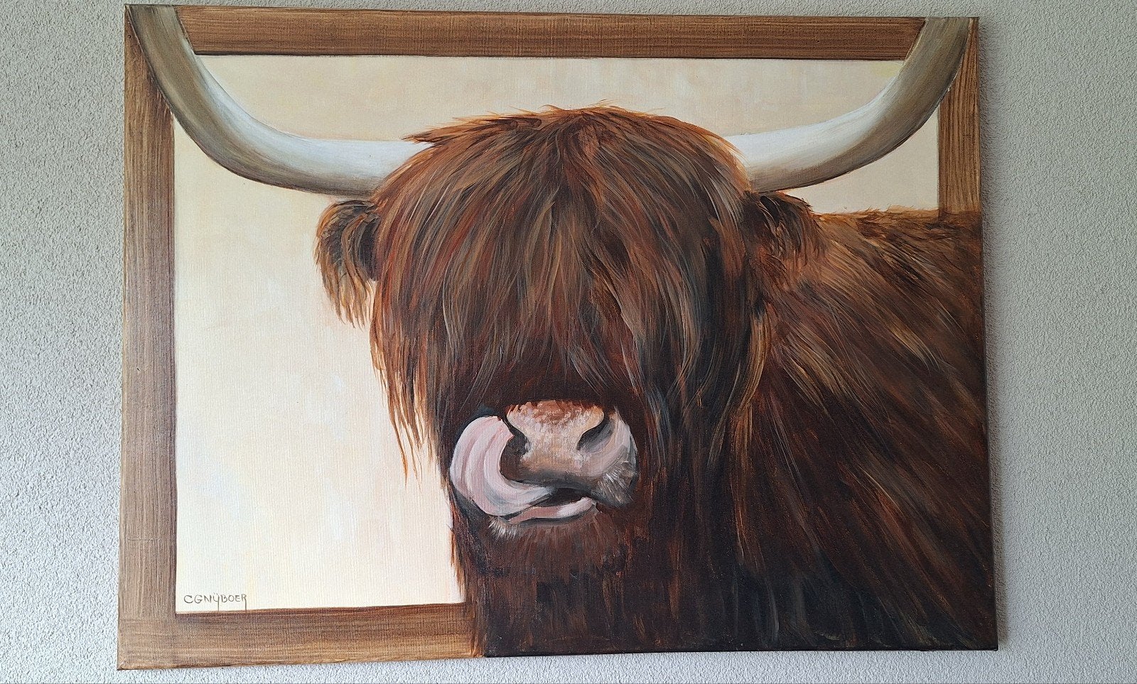 Prachtig schilderij op doek: Schotse Hooglander, Ophalen of Verzenden