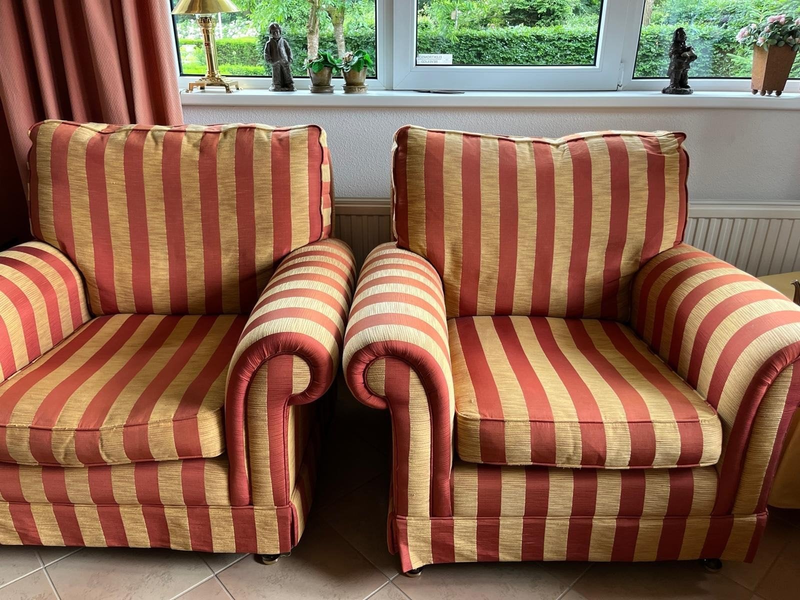 Twee comfortabele fauteuils met streepdessin, Huis en Inrichting, Fauteuils, Ophalen, Gebruikt, 75 tot 100 cm, Stof