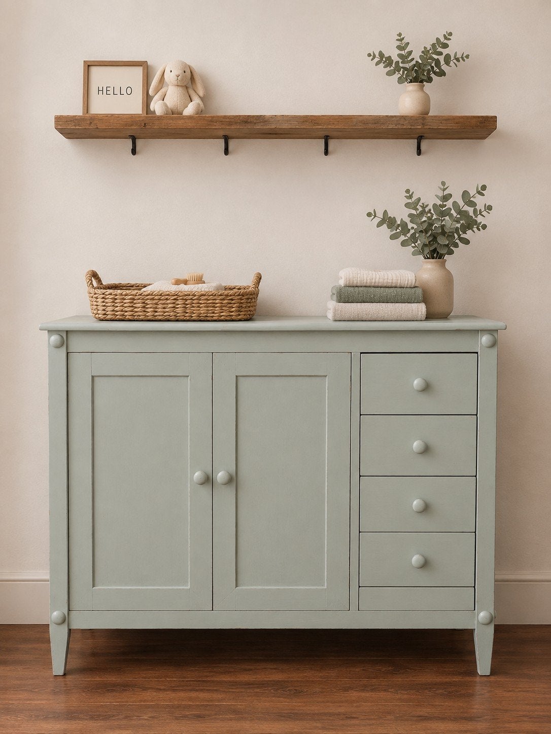 Vintage mintgroene commode / ladekast met deuren, Gebruikt, Ophalen of Verzenden, 100 cm of meer, Minder dan 50 cm