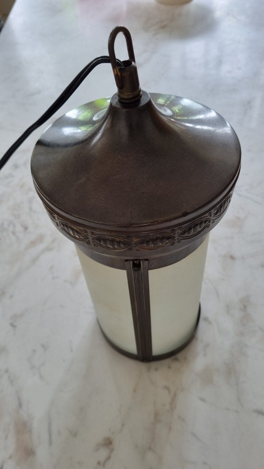 Vintage Koperen Hanglamp/Tafellamp met Glas Art Deco, Ophalen