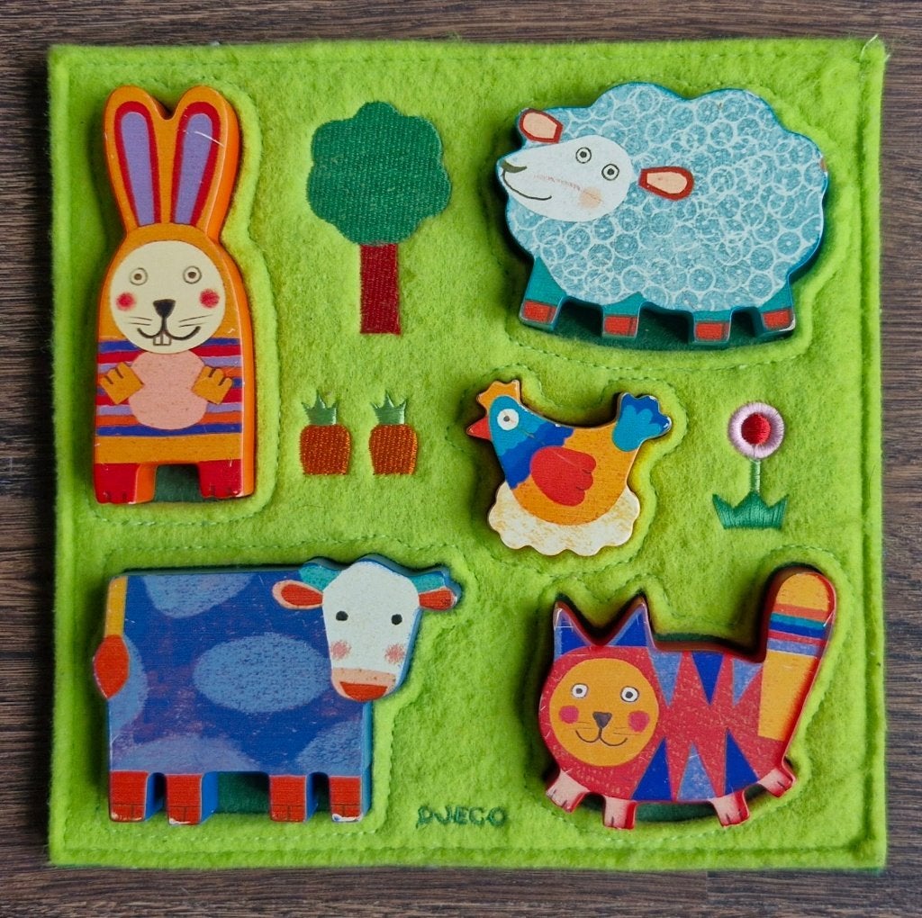 Djeco 'Nouki' (vilt & hout) - Zonder doos!, Ophalen of Verzenden, Meer dan 50 stukjes, Zo goed als nieuw, 6 jaar of ouder