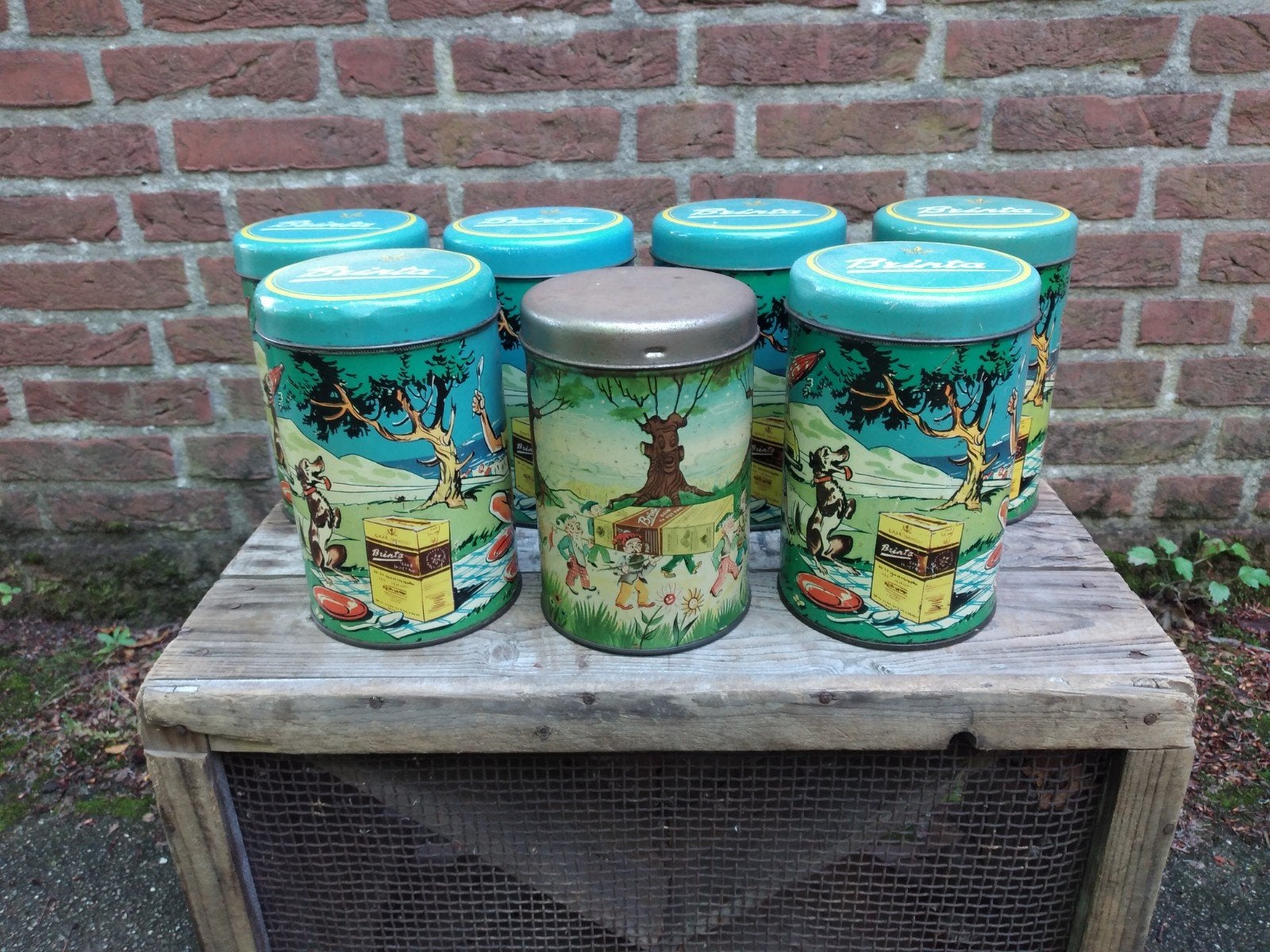 7 oude vintage brinta blikken, Verzamelen, Blikken, Ophalen of Verzenden, Gebruikt, Overige, Overige merken