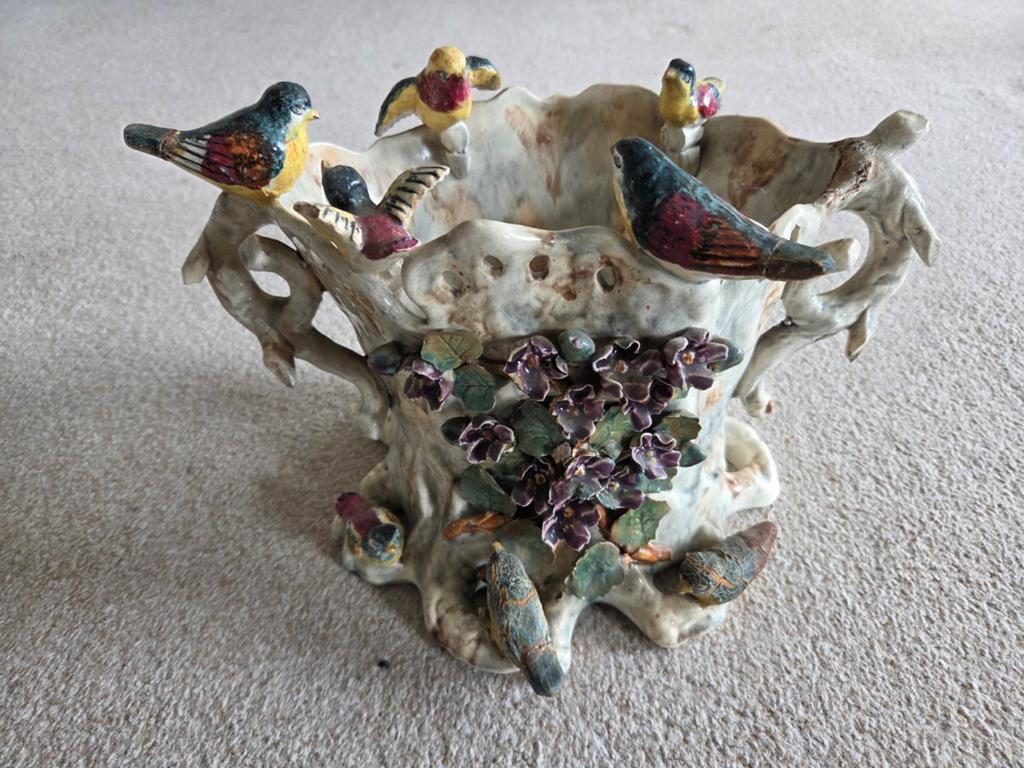 Antieke Majolica Vaas met Vogels en Bloemen, Ophalen
