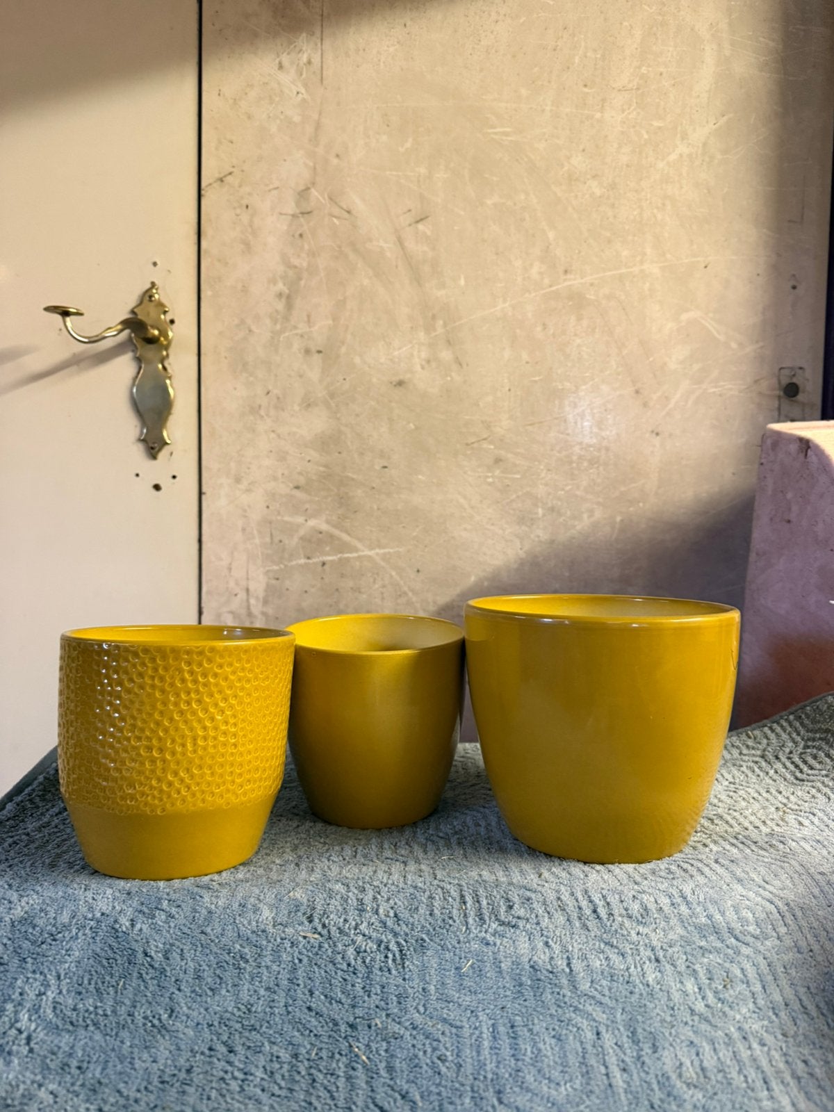 Oker gele planten potten / bloempotten, Ophalen, Rond, Aardewerk, Minder dan 40 cm