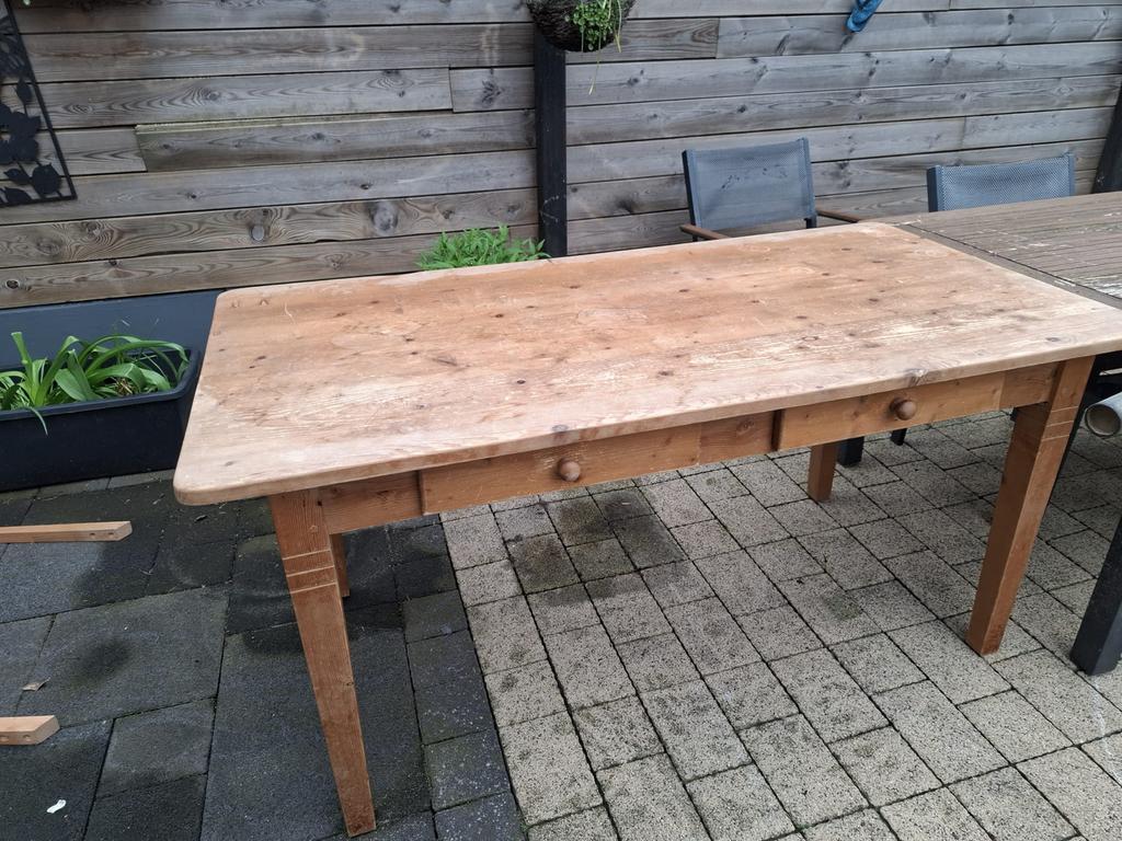 Franse tafel van 100 jaar oude planken (160x80x77), Huis en Inrichting, Tafels | Eettafels, Ophalen, Gebruikt, 50 tot 100 cm, Vijf personen of meer