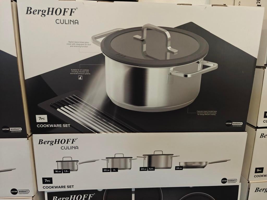 Berghoff Pannenset 7 delig, Huis en Inrichting, Keuken | Potten en Pannen, Nieuw, Pannenset, Ophalen of Verzenden, Rvs