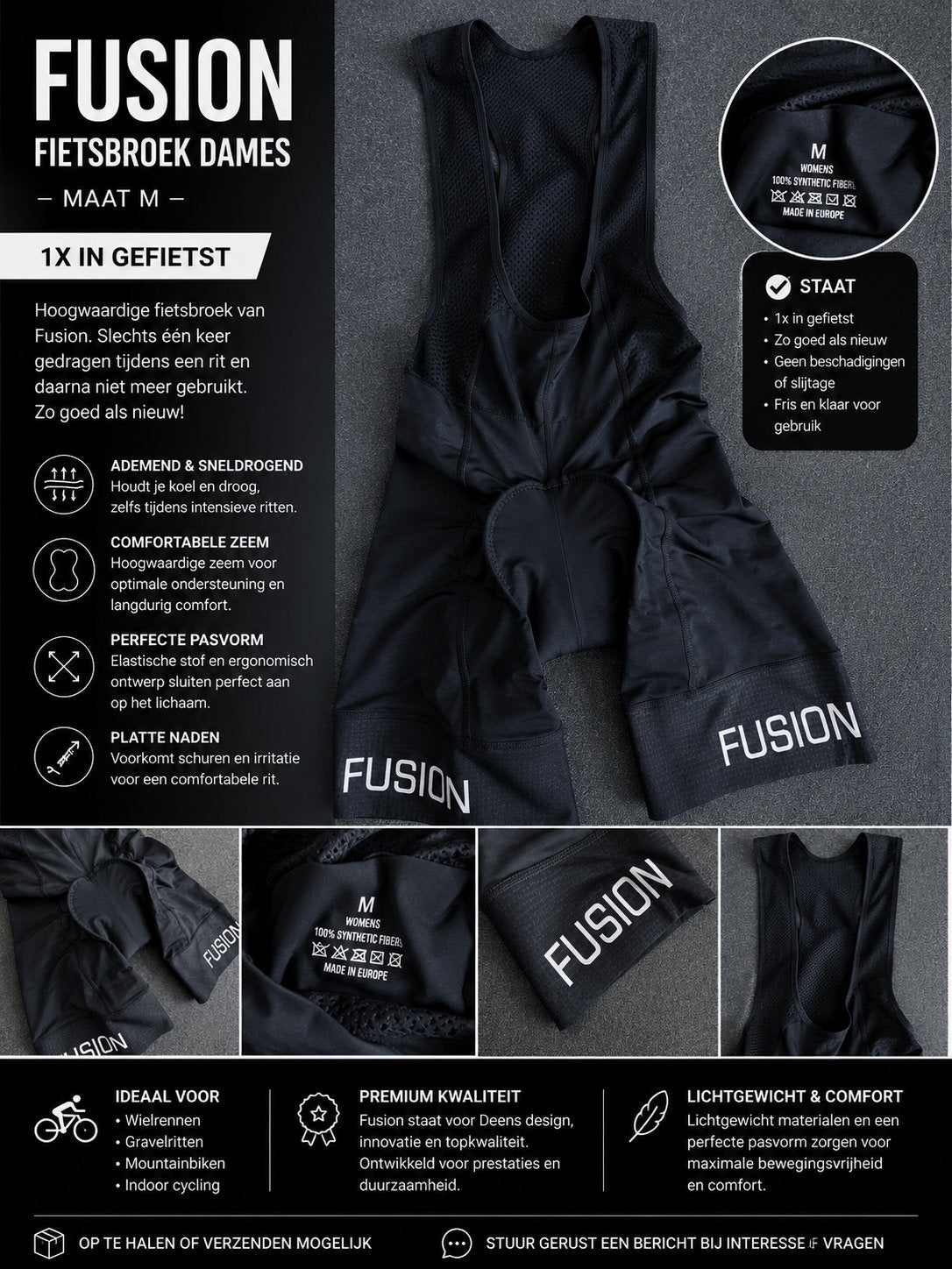Fushion Fietsbroek Dames M, Fietsen en Brommers, Fietsaccessoires | Fietskleding, Zo goed als nieuw, Dames, Bovenkleding, M, Ophalen of Verzenden
