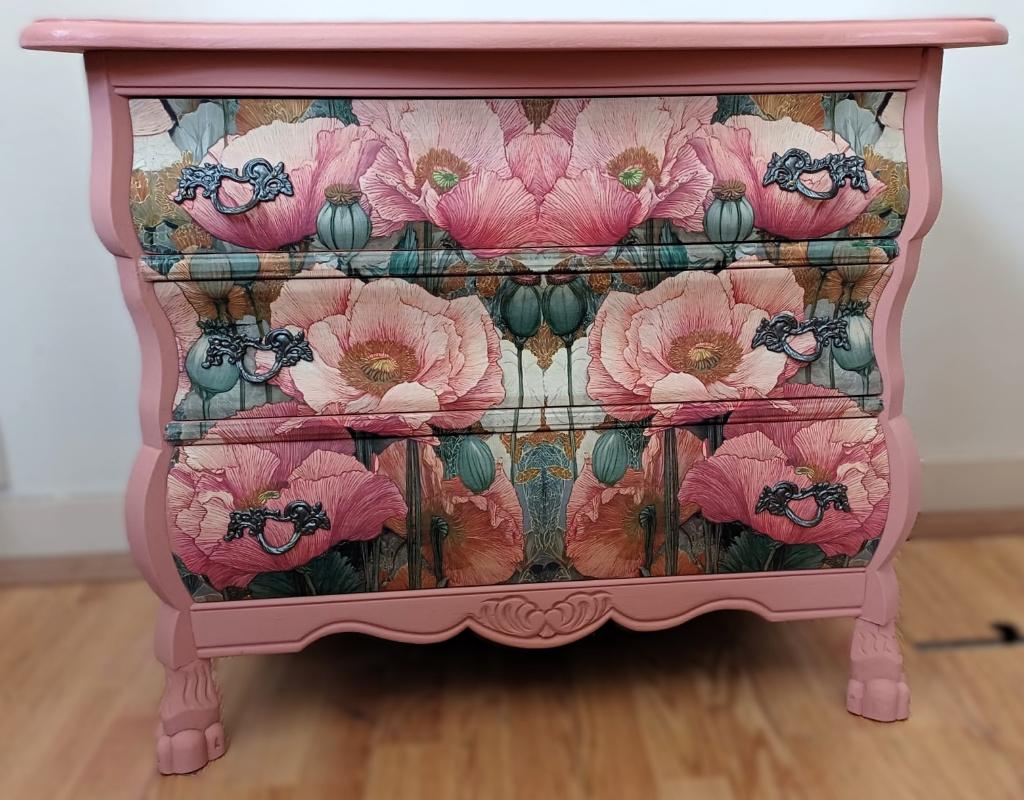 Een roze ladekast “Klaprozen”, buikkastje Pink Poppy, Huis en Inrichting, Kasten | Ladekasten, Zo goed als nieuw, 3 of 4 laden