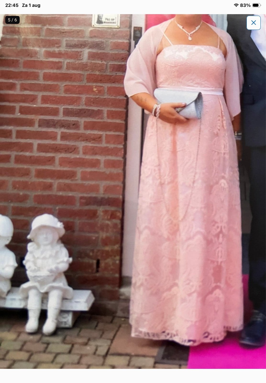 Elegante Roze Galajurk met Kant en Bolero 3 stuks, Ophalen, Maat 46/48 (XL) of groter, Zo goed als nieuw, Roze
