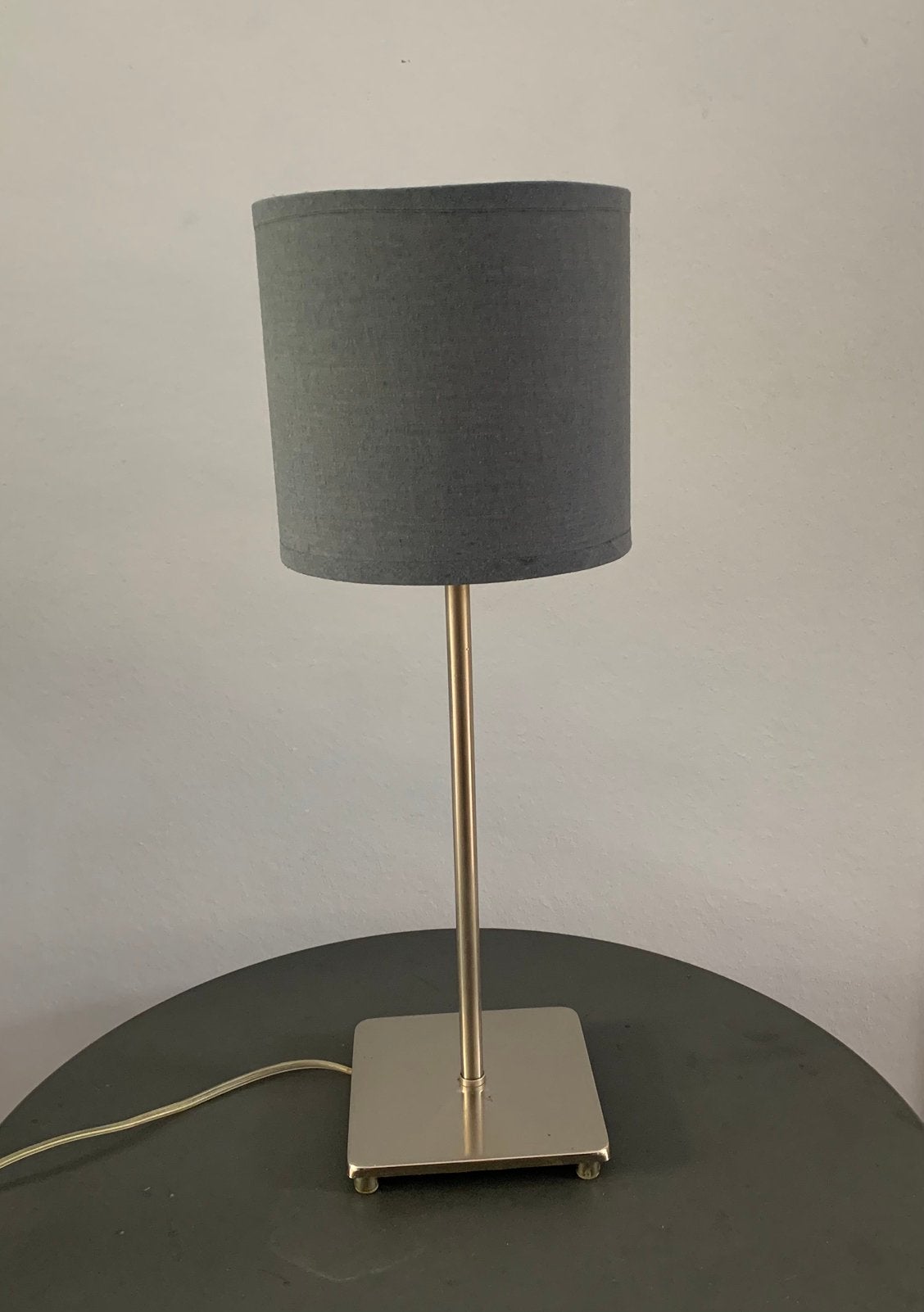 Lamp met blauw-grijze lampenkap, Gebruikt, Met schakelaar, E14 (klein), 46 cm