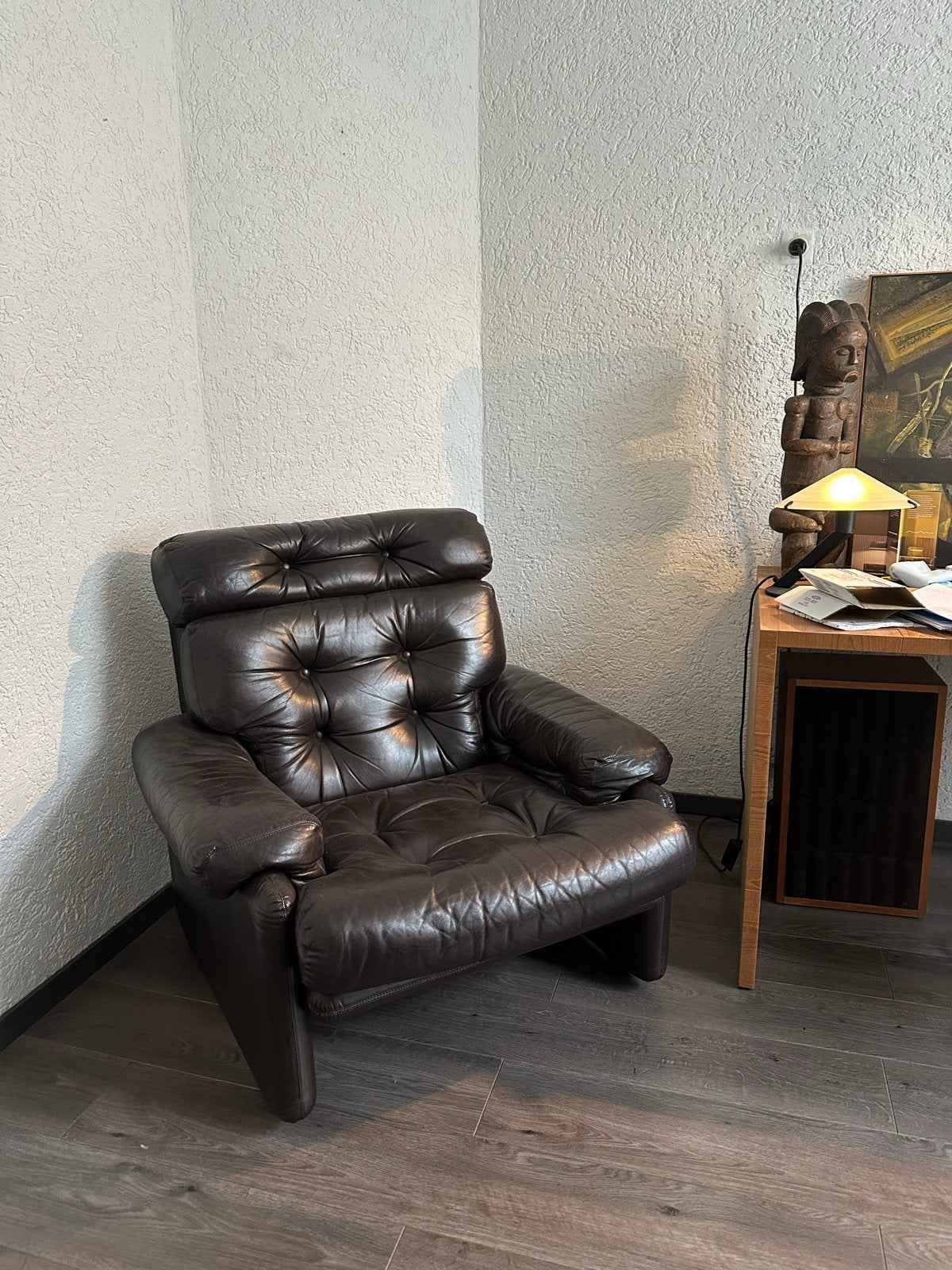 Tobia Scarpa Coronada fauteuil - Donker leder - Uitstekende, Ophalen, Zo goed als nieuw, 50 tot 75 cm, Leer