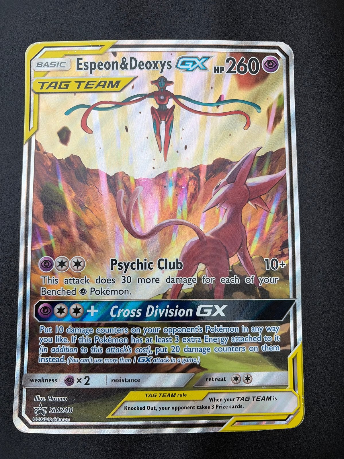 Jumbo Pokémon Kaart: Espeon & Deoxys GX TAG TEAM SM240, Ophalen of Verzenden, Zo goed als nieuw, Losse kaart, Foil
