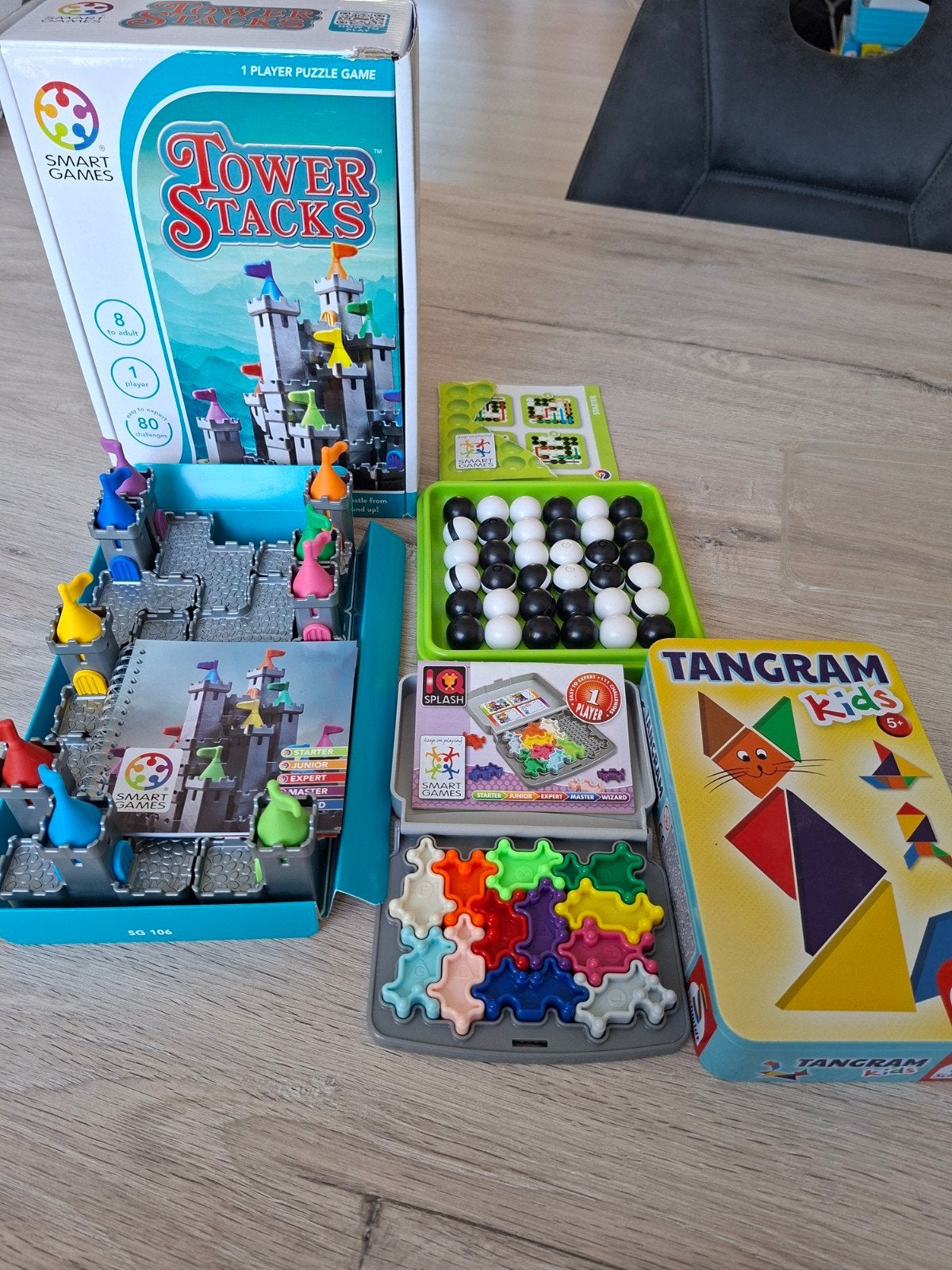 Smart Games: Tower Stacks, Splash, Tangram K, Ophalen of Verzenden, Minder dan 500 stukjes, Zo goed als nieuw, Overige typen