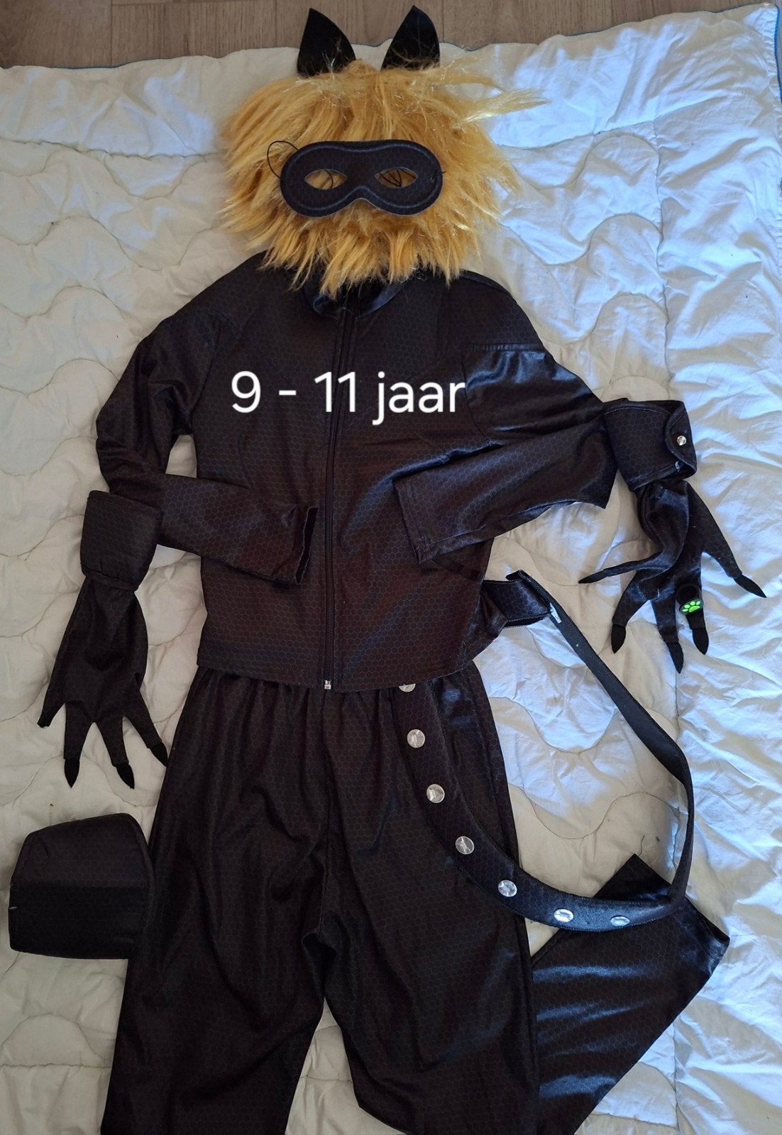 Miraculous Cat Noir-kinderkostuum maat 9-11 jaar, Ophalen of Verzenden, Gebruikt, 134 t/m 140, Jongen of Meisje
