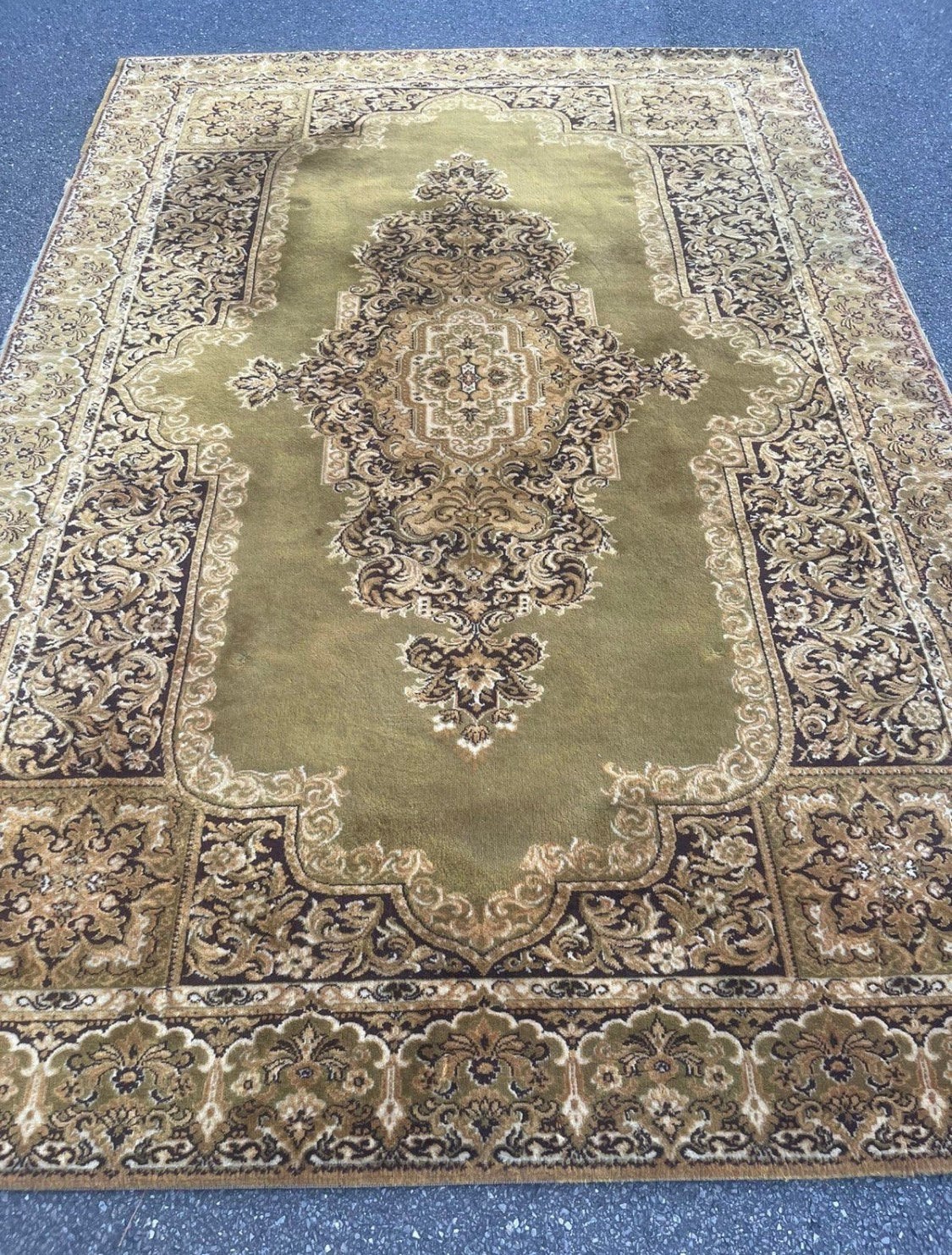 Vintage groene tapijt 200cm x 295cm oosterse orient perzië, Vintage groen tapijt vloerkleed  oosterse orient perzië, 150 tot 200 cm