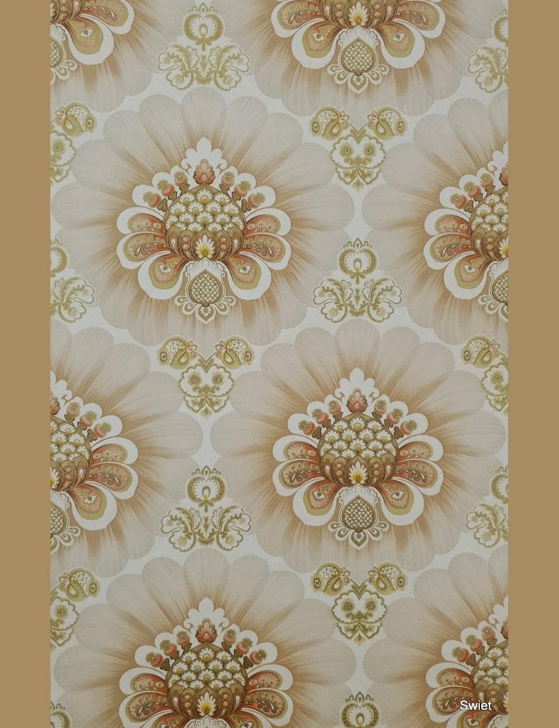 13988 behang grote bloem barokstijl seventies vibe 70s swiet, Ophalen of Verzenden, Bruin