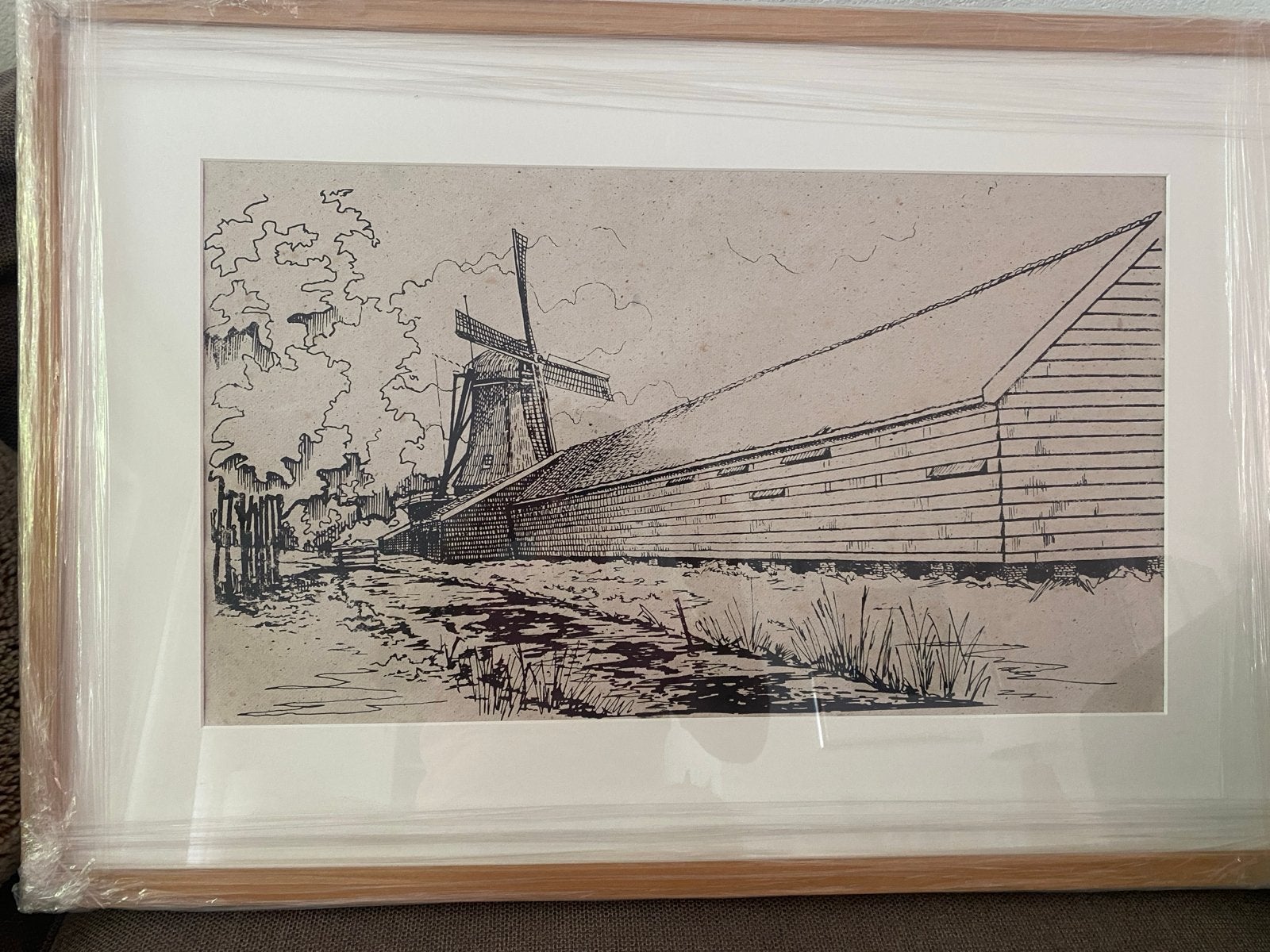 Papiermolen De Schoolmeester Westzaan, (78 bij 53), Antiek en Kunst, Ingelijst, 1950 - 1999, Overige technieken, Ophalen of Verzenden