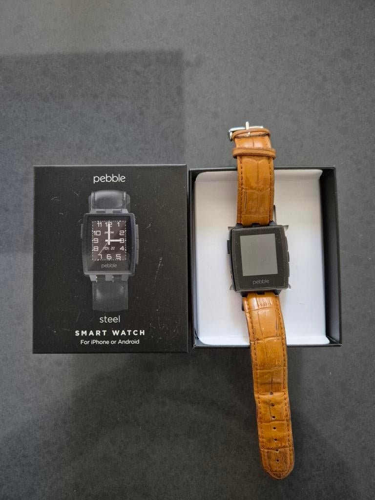 Pebble Steel Smartwatch met extra bandje en Rebble OS, Ophalen of Verzenden, Gebruikt, Zwart, Android