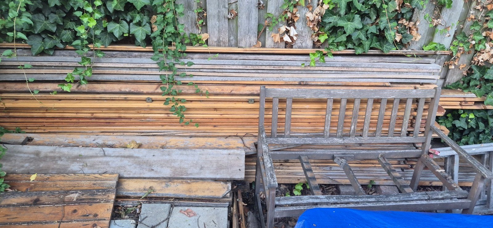 Diverse houten planken en balken van tuinhuisje, Doe-het-zelf en Verbouw, Hout en Planken, Gebruikt, Minder dan 25 mm, Grenen