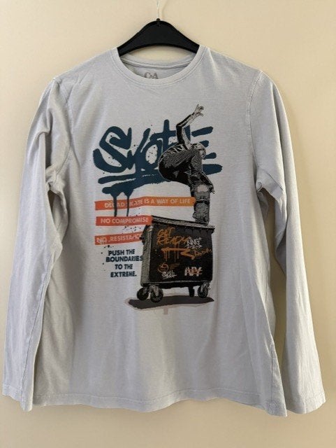 C&A jongens longsleeve met print maat 176/182 ZGAN, C&A, Ophalen of Verzenden, Zo goed als nieuw, Shirt of Longsleeve
